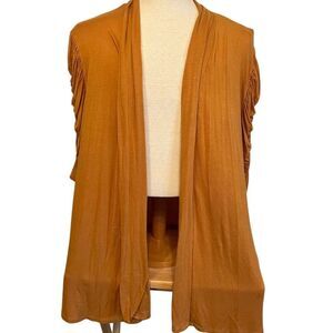 American City Wear Women Plus 3X mustard Open Front Cardigan puff sleeve vintage
